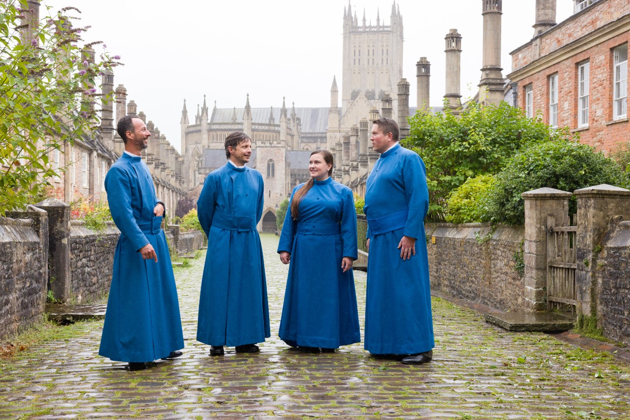 Image of Vicars Choral standing in Vicars' Close, Wells