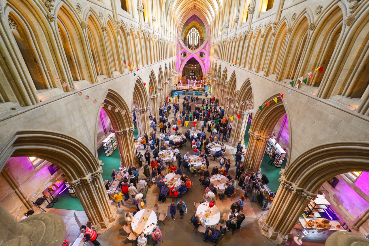 West Country cider and cheese stalls at Wells Cathedral