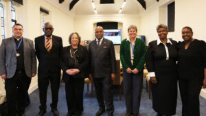 On Friday 23 October, Wells Cathedral and Somerset African Caribbean Network members welcomed His Excellency Alexander Williams, Jamaican High Commissioner, as part of its Black History Month Celebrations. From left to right: The Revd Canon Tim Stevens, Reginald Ebanks, Susann Savidge, H.E. Alexander Williams, Jamaican High Commissioner, Jessica Witchell, Sharon Brien and Vivienne Siva.